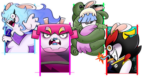 4_fingers anthro bangs black_clothing black_dress black_hair blonde_eyebrows blue_hair blue_lips bomb border buckteeth clothed clothed_female clothing dress ear_ribbon explosives eyebrows eyelashes fangs female female_anthro fingers frown frowning_at_viewer fur group hair hair_over_eyes leotard light lips lit_fuse long_ears long_hair multicolored_hair noseless open_frown open_mouth open_smile pigtails pink_clothing pink_hair pink_leotard pink_tongue plant purple_border purple_clothing purple_eyes purple_shirt purple_topwear red_hair sharp_teeth shirt smile tan_inner_ear teeth thick_eyebrows tongue toothy_grin topwear two_tone_hair vines white_body white_fur yellow_ribbon cookieboy011 mario_plus_rabbids_sparks_of_hope raving_rabbids rayman_(series) ubisoft bedrock_(mario_plus_rabbids) daphne_(mario_plus_rabbids) kanya_(mario_plus_rabbids) midnite_(mario_plus_rabbids) elemental_creature flora_fauna ghost hybrid lagomorph mammal rabbid spirit 16:9 2024 colored digital_drawing_(artwork) digital_media_(artwork) english_description hi_res lighting shaded widescreen