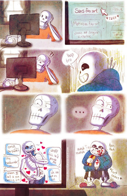 blush bone clothing comparison computer dialogue electronics ellipsis food heart_symbol hot_dog interrobang male not_furry onomatopoeia skeleton sound_effects suggestive text tongue tongue_out stealthnerd undertale undertale_(series) papyrus_(undertale) sans_(undertale) animated_skeleton undead 2016 comic english_text