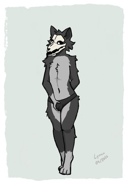 anthro biped bone bulge detailed_bulge femboy fur grey_body grey_fur hand_behind_back hand_on_bulge male male_anthro paws solo standing touching_bulge lynnn scp_foundation scp-1471-a canid canine mammal skulldog_(species) absurd_res hi_res
