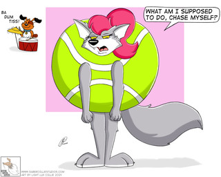 anthro ball clothing costume female solo sport tennis tennis_ball tennis_ball_costume text lightluxcollie faye_(lightluxcollie) canid canine canis mammal wolf 5:4 absurd_res english_text hi_res url