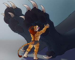 4_toes ambiguous_anthro ambiguous_gender anthro anthro_on_anthro barefoot black_pawpads blue_background blue_body blue_fur body_worship bottomwear claws clothed clothing duo extreme_size_difference faceless_anthro faceless_character feet foot_fetish foot_grab foot_lick fur gradient_background happy hindpaw horn larger_anthro licking loincloth loincloth_only male male/ambiguous male_anthro mane micro micro_anthro micro_male multicolored_body multicolored_fur open_mouth orange_body orange_fur pawpads paws rear_view red_body red_fur red_mane simple_background sitting size_difference smaller_anthro smaller_male standing striped_body striped_fur stripes tail tail_tuft tan_body tan_fur toe_claws toes tongue tongue_out topless tuft worship rooc guild_wars charr felid mammal 2017 hi_res