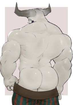 2_horns back_muscles beard bottomwear bottomwear_down bubble_butt butt clothed clothing eye_patch eyewear facial_hair horn male muscular muscular_arms muscular_bottom muscular_male no_underwear pants pants_down partially_clothed solo teasing teasing_viewer teasing_with_butt trapezius triceps haplyze bioware dragon_age electronic_arts iron_bull humanoid qunari absurd_res colored colored_sketch hi_res sketch