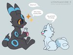 describing_smell duo feral male potion sitting text utopianvee nintendo pokemon umbi_(umbreon) alolan_form alolan_vulpix eeveelution generation_2_pokemon generation_7_pokemon pokemon_(species) regional_form_(pokemon) shiny_pokemon umbreon 4:3 english_text sketch