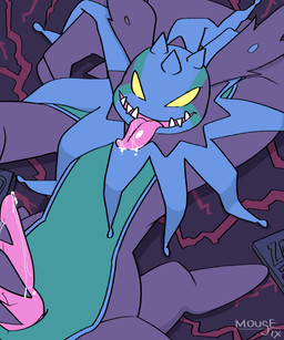 anthro black_body bodily_fluids erection genital_fluids genitals knot long_ears male masturbation penis precum saliva solo tongue tongue_out yellow_eyes mousesix bandai_namco digimon cherubimon cherubimon_(evil) digimon_(species) 5:6 hi_res
