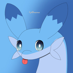 big_ears blep blue_body blue_fur cheek_tuft ear_markings facial_tuft feral fur gradient_background looking_at_viewer simple_background tongue tongue_out tuft cyrildraws palworld pocketpair chillet mammal mustelid pal_(species) 1:1 2024 digital_media_(artwork) hi_res shaded signature