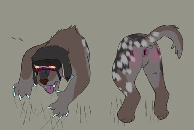 after_sex anus breath claw_marks duo ear_piercing ear_ring eyewear featureless_crotch feral fur male panting piercing puffy_anus questionable_consent raised_tail ring_piercing simple_background tail through_wall tongue tongue_out puppyratcat canid canine felid feline hybrid mammal xog