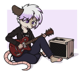 amplifier anthro biped bottomwear clothed clothing ear_piercing ear_ring electric_guitar female fur guitar hair jacket musical_instrument pants piercing playing_guitar playing_music plucked_string_instrument purple_eyes ring_piercing shirt simple_background sitting solo string_instrument teeth text topwear white_hair aggie_(artist) american_opossum mammal marsupial virginia_opossum 2018 digital_media_(artwork) english_text