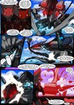 2016 absurd_res ambiguous_gender anthro armor battle blue_sky cloud colored comic day dialogue dialogue_box english_text eyes_closed female hi_res in_our_shadow jayrunner_(kitfox-crimson) kitfox-crimson lemur machine male mammal mecha murid murine outside primate rat rodent size_difference sky speech_bubble strepsirrhine text