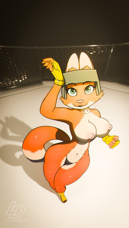 5_fingers anthro areola big_breasts breasts cheek_tuft clothing dipstick_tail eyelashes facial_tuft female fighting_ring fingerless_gloves fingers footwear fur genitals gloves green_eyes handwear humanoid_hands looking_at_viewer markings navel nipples nude orange_body orange_fur pink_areola pink_nipples pink_nose smile solo tail tail_markings tan_body tan_fur tuft vulva yellow_clothing yellow_footwear leondraw dreamworks the_bad_guys diane_foxington canid canine fox mammal absurd_res hi_res