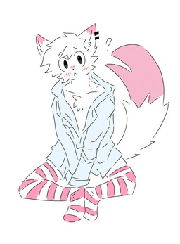 anthro bite bite_mark blush clothing femboy footwear hoodie male socks solo tail topwear unknown_artist felid mammal absurd_res hi_res