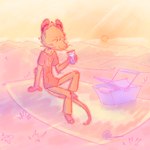 anthro beverage bubble_tea drinking long_tail male picnic solo summer sun tail djannetur american_opossum mammal marsupial 1:1 hi_res