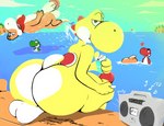 anthro audio_cassette balls beverage_can big_balls big_butt big_penis butt cassette_tape emote fellatio femboy genitals group implied_oral male male/male oral overweight overweight_male penile penis pier seaside sex water ducktape_lizard_inc mario_bros nintendo plessie yoshi_(character) cheep_cheep dinosaur green_yoshi orange_yoshi prehistoric_species red_yoshi reptile scalie yellow_yoshi yoshi