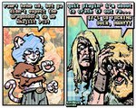 abstract_background anthro beard blonde_hair blue_clothing blue_eyes blue_hair blue_shirt blue_topwear border bottomwear clothing dialogue facial_hair femboy frown fur green_bottomwear green_clothing green_pants green_shirt green_topwear group hair long_hair male midriff pants pawpads pink_inner_ear pink_pawpads profanity pupils purple_body purple_fur purple_stripes raised_hand rawr red_clothing red_shirt red_topwear shirt shitpost speech_bubble striped_body striped_fur stripes tan_body tan_skin text topwear trio white_body white_border white_fur rawdawgcomics microsoft the_elder_scrolls domestic_cat felid feline felis human khajiit mammal 2025 2koma comic english_text meme