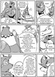 anthro canid canine canis clothing comic crocodile crocodilian dialogue english_text felid femboy greyscale hi_res hoshi_(a_side) jockstrap lion magic magic_user male mammal monochrome muscular pantherine raccoon_dog reagan700 reptile scalie slightly_chubby tanuki text underwear wolf