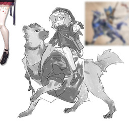 clothed clothing collar duo female feral hat headgear headwear hood jacket looking_at_viewer male simple_background topwear nigirikobushi2 arknights hypergryph studio_montagne popukar_(arknights) spot_(arknights) human hyena mammal spotted_hyena 1:1 2026 hi_res monochrome reference_image