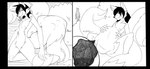 3_tails anthro black_hair black_nose bloated bodily_fluids countershade_face countershade_neck countershade_torso countershading curled_up digestion digestion_noises dipstick_tail dripping drooling duo_focus featureless_crotch fully_inside group hair heart_symbol kneeling looking_back_at_self male markings motion_lines multi_tail nipples nude open_mouth outside plant rumbling_stomach saliva saliva_drip scared shrub sitting sitting_on_ground smile snout spread_legs spreading stomach_acid tail tail_markings tail_mouth tongue tongue_out trio tuft unusual_anatomy unusual_tail vore mxl background_character taluthus canid canine canis fox mammal wolf 2013 comic monochrome sequence