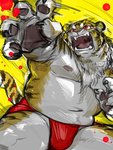 anthro belly bulge clothing fur kemono male moobs navel nipples overweight overweight_anthro overweight_male solo teeth underwear white_body white_fur yellow_body yellow_fur kita_9999 felid mammal pantherine tiger 2020 3:4 absurd_res hi_res