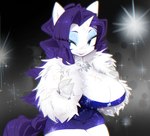 anthro anthrofied big_breasts blue_eyes breasts cleavage clothed clothing cloven_hooves dress eyelashes eyeshadow female hair half-closed_eyes hoof_hands hooves horn long_hair makeup narrowed_eyes purple_hair purple_tail solo tail thick_thighs unicorn_horn white_body wide_hips pinkyandere friendship_is_magic hasbro my_little_pony mythology rarity_(mlp) equid equine mammal mythological_creature mythological_equine unicorn half-length_portrait hi_res portrait signature watermark