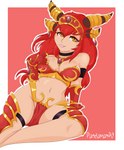 armor bikini_armor bottomwear breasts cleavage clothed clothing crown dragon_aspect female headgear horn leg_armor loincloth skimpy solo unconvincing_armor pandazar blizzard_entertainment warcraft alexstrasza elf horned_humanoid humanoid visage_form hi_res