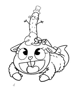 anthro bow_ribbon buckteeth clothing duo eyelashes female food fur happy hat headgear headwear looking_at_another lying male on_front pickle_(food) pie_cut_eyes short_tail simple_background smile tail teeth three-quarter_view tongue top_hat white_background wool_(fur) achromasloth happy_tree_friends lammy_(htf) bovid caprine mammal sheep 2019 digital_media_(artwork) hi_res monochrome