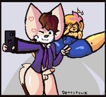 anthro balls bulge butt clothed clothing duo electronics erection fur genitals hair latex male male/male necktie nude penis phone selfie simple_background smile dettyfenik janslobonejo jackmeowy canid canine fennec_fox fox lagomorph leporid mammal rabbit true_fox aliasing digital_media_(artwork)