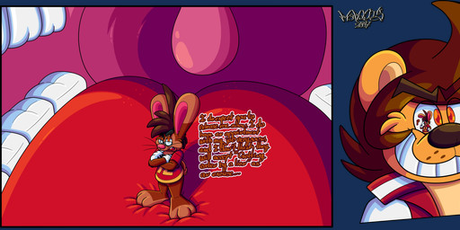 3_toes 4_fingers anthro big_feet big_tongue cartoon_gloves duo feet fingers inside_mouth macro male male/male mawplay micro mischievous mischievous_smile paws red_tongue size_difference size_play slapstick slapstick_humor smile soft_vore toes tongue toony toony_moment uvula vore marquis2007 liam_(tamerkoh) roderick_(tamerkoh) felid lagomorph leporid lion mammal pantherine rabbit absurd_res alpha_channel hi_res