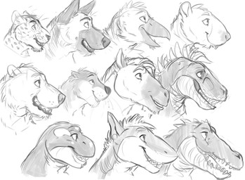 anthro ear_piercing facial_spots gauged_ear hair male open_mouth open_smile piercing short_hair side_view smile solo spotted_face spotted_neck chumbasket avian bear canid canine crocodile crocodilian felid fish mammal marine mustelid otter reptile rodent scalie shark hi_res monochrome sketch sketch_page