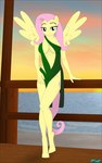 anthro breasts clothing cutout dress female green_clothing green_dress navel navel_cutout pose side_cutout side_slit side_slit_clothing side_slit_dress sideless_clothing sideless_dress single_strap single_strap_clothing single_strap_dress solo under_boob wings fab3716 friendship_is_magic hasbro my_little_pony mythology fluttershy_(mlp) equid equine mammal mythological_creature mythological_equine pegasus hi_res pinup