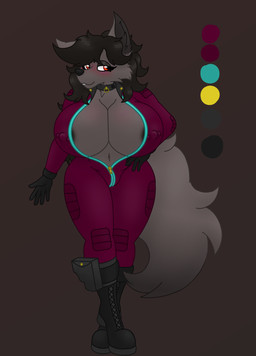 anthro areola areola_slip barbell_piercing big_breasts black_hair black_nose blush boots breasts buckteeth cheek_tuft cleavage clothed clothing collar color_swatch eyelashes eyeliner eyeshadow facial_tuft female flight_suit fluffy fluffy_tail footwear fur gloves gradient_fur grey_body grey_fur hair handwear holster huge_breasts inner_ear_fluff long_hair makeup navel nipple_outline nipple_piercing nipples open_clothing piercing red_eyes shoes simple_background solo tail teeth tuft zibdan lily_zerda-black_(therealnarrowjungle) bovid canid canine caprine fennec_fox fox goat hybrid mammal true_fox hi_res model_sheet