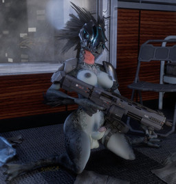 3_fingers 3_toes anthro arm_feathers arm_tuft armor avian_caruncle beak black_body black_feathers black_nipples blue_eyes breasts city city_background digitigrade erection face_covered feather_hair feathered_crest feathers feet fingers genitals glans grey_body grey_scales gun gynomorph head_crest headgear helmet holding_gun holding_object holding_ranged_weapon holding_weapon humanoid_genitalia humanoid_penis inside intersex kneeling mostly_nude night nipples non-mammal_breasts pelican_(halo) penis pseudo_hair pupils raining ranged_weapon scales sharp_teeth shotgun slit_pupils solo spaulder teeth thigh_pouch toes tuft unconvincing_armor weapon window synca pickle_juice_(modeler) halo_(series) microsoft xbox_game_studios indyee alien avian kig-yar scalie t'vaoan 3d_(artwork) colored digital_media_(artwork)
