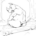 anthro anus clenched_teeth duo forest full_tour grass horn log looking_back male male/male moss musclegut muscular outside plant plot_twist puffy_anus regret safe_vore sitting_on_log tail teeth tree vore whiskers wood pandottermon mammal mustelid otter rhinoceros 1:1 hi_res monochrome