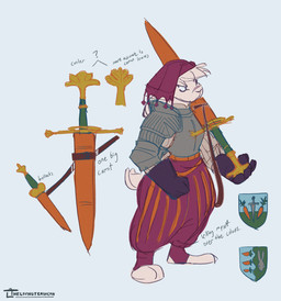 anthro armor bollock_dagger chaperon_(hat) clothing coat_of_arms dagger facial_scar female gambeson hat headgear headwear knight landsknecht medieval_clothing melee_weapon plate_armor scar solo sword warrior weapon zweihander thelivingtrashcan ostra_(thelivingtrashcan) lagomorph leporid mammal rabbit 2025 hi_res