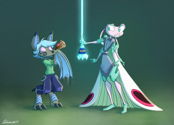 4_arms anthro barefoot bat_wings blue_eyes blue_hair duo feet female fur grey_body grey_fur hair insect_wings membrane_(anatomy) membranous_wings multi_arm multi_limb nuka-cola pink_body purple_eyes winged_arms wings etheoutsider dreamkeepers fallout microsoft harmony_fairwing vanth arthropod bat insect mammal 2025 hi_res