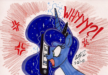 angry blue_body blue_fur blue_hair crown female feral fur green_eyes hair headgear horn interrobang multicolored_hair open_mouth simple_background solo tablet_computer text tongue two_tone_hair newyorkx3 apple_inc. friendship_is_magic hasbro ipad my_little_pony mythology princess_luna_(mlp) equid equine mammal mythological_creature mythological_equine unicorn 2013 english_text traditional_media_(artwork)