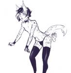 anthro bow_(feature) bow_tie clothed clothing collar crossdressing femboy fur grabbing hair legwear long_socks long_tail looking_at_viewer male panties solo startled stockings surprise tail underwear mishabahl arlen_tawny domestic_cat felid feline felis lynx mammal black_and_white low_res monochrome sketch