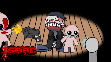 blood bodily_fluids gore group gun male ranged_weapon weapon madness_combat the_binding_of_isaac_(series) hank_j._wimbleton isaac_(tboi) grunt_(madness_combat) humanoid 16:9 widescreen