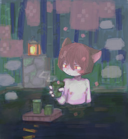 ambiguous_anthro ambiguous_gender anthro blush container cup detailed_background hair holding_container holding_cup holding_object nipples partially_submerged short_hair steam young young_ambiguous young_anthro shinni microsoft minecraft mojang xbox_game_studios mammal 2025 hi_res