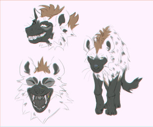 ambiguous_gender brown_mane cheek_tuft dark_body dark_fur eyes_closed facial_tuft fangs feral front_view fur grey_body grey_fur grey_spots grey_tongue grin looking_at_viewer mane markings narrowed_eyes neck_tuft quadruped sharp_teeth simple_background smile solo spots spotted_body spotted_fur teeth tongue tuft unsigned white_background white_body white_fur justkiddinb hyena mammal colored_sketch sketch sketch_page