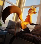 anthro breasts butt detailed_background female fur hair inside looking_out_window looking_outside pawpads smile solo tail provide vixanne_(furromantic) canid canine fox mammal 3d_(artwork) 6:13 digital_media_(artwork) hi_res