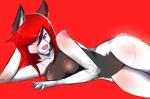 anthro breasts female genitals hair looking_at_viewer nude pose pussy red_background red_hair simple_background solo naomy leah_(lipton) canid canine fox mammal digital_media_(artwork) pinup shaded sketch