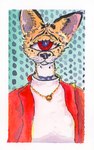 1_eye anthro clothing facial_markings female head_markings jewelry markings necklace solo sweater topwear turtleneck fragilescales cyclops felid feline mammal serval absurd_res hi_res painting_(artwork) traditional_media_(artwork) traditional_painting_(artwork) traditional_watercolor_(artwork) watercolor_(artwork)