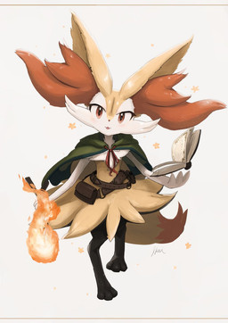 3_fingers 3_toes :3 ambiguous_anthro ambiguous_gender anthro belt belt_pouch biped black_body black_fur blush book cape cheek_tuft chest_tuft clothing digitigrade dipstick_tail elemental_manipulation eyelashes facial_tuft feet fingers fire fire_manipulation flat_chested front_view fur green_cape green_clothing high-angle_view hip_tuft holding_object holding_stick inner_ear_fluff looking_at_viewer markings mostly_nude_ambiguous mostly_nude_anthro multicolored_body multicolored_fur one_leg_up open_mouth orange_body orange_eyes orange_fur orange_inner_ear_fluff orange_nose orange_tail_tip pointy_ears prick_ears raised_leg simple_background solo standing stick tail tail_markings toes tuft two_tone_tail white_background white_body white_fur yellow_body yellow_fur yellow_tail ikei nintendo pokemon braixen canid generation_6_pokemon mammal pokemon_(species) 2020 colored digital_media_(artwork) digital_painting_(artwork) full-length_portrait painting_(artwork) portrait shaded signature