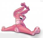 anthro blue_eyes bow_(feature) bow_accessory buckteeth ear_bow female floppy_ears fur genitals nude paws pink_body pink_fur pink_nose presenting pussy ribbons smile solo teeth twin_bows twin_ear_bows white_body white_fur young saransaran tiny_toon_adventures warner_brothers babs_bunny lagomorph leporid mammal rabbit 2014