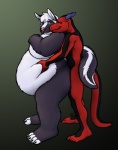 2_horns anthro belly belly_grab belly_hug belly_rub big_belly cuddling duo eye_contact fondling grope hand_on_belly holding_stomach horn hug hugging_another hugging_from_behind looking_at_another looking_back love_handles male male/male moobs nude obese obese_anthro obese_male overweight overweight_anthro overweight_male standing tail fluffylai mythology dragon mammal mephitid mythological_creature mythological_scalie scalie skunk 2010