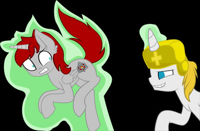 ambiguous_gender clothing cutie_mark duo feathered_wings feathers feral hair hat headgear headwear horn wings unknown_artist hasbro my_little_pony mythology fan_character equid equine mammal mythological_creature mythological_equine unicorn winged_unicorn source_request