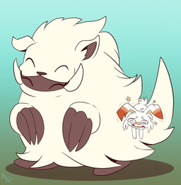ambiguous_gender anthro biped cheek_tuft claws duo eyes_closed facial_tuft feral finger_claws fluffy holding_another larger_ambiguous larger_feral open_mouth scut_tail short_tail simple_background size_difference smaller_ambiguous smaller_anthro spiral spiral_eyes tail tongue tuft white_body fuf nintendo pokemon generation_8_pokemon pokemon_(species) scorbunny wa-urufu 2019 hi_res