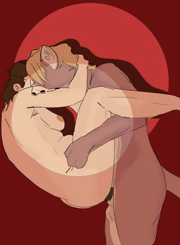 anthro duo female hidden_face hug human_on_anthro interspecies male male/female nude penetration sex simple_background simple_coloring spotlight standing standing_sex tattoo vaginal vaginal_penetration conditional_dnp humgeronimo marian_doe_(humgeronimo) mercutio_(humgeronimo) cougar felid feline human mammal absurd_res hi_res huge_filesize
