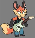 anthro bass_guitar black_clothing black_shirt black_tank_top black_topwear blue_bottomwear blue_clothing blue_pants bottomwear cheek_tuft clothed clothing determined ear_piercing facial_tuft fully_clothed fur green_eyes grey_background guitar guitar_strap head_tuft male musical_instrument narrowed_eyes orange_body orange_fur pants piercing plucked_string_instrument shirt simple_background solo standing string_instrument tan_body tan_fur tank_top topwear tuft piemations scratch21 cooper_(scratch21) canid canine fox mammal red_fox true_fox 2023 digital_drawing_(artwork) digital_media_(artwork)