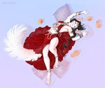 animal_ears animal_tail anthro black_hair bottomwear braided_hair braided_ponytail claws clothed clothing crossdressing digit_ring eyes_closed feet femboy food fruit fur gem hair harem_boy harem_clothing harem_jewelry harem_outfit jewelry navel paws pearl_(gem) pillow pink_eyes plant ponytail pose red_clothing ring rodent_ears rodent_tail silver_(metal) silver_jewelry skirt smile stretching toe_claws toe_ring toes white_body white_fur chinchilla chinchillid mammal rodent hi_res pinup