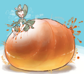 arthropod_abdomen blue_background feral hyper_abdomen inflation red_sclera simple_background solo text molaveda nintendo pokemon generation_5_pokemon leavanny pokemon_(species) 2020